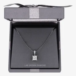 Womens 1 CT. Lab Grown White Diamond 10K Gold 18 Inch Princess Pendant Necklace