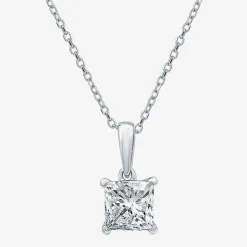 Womens 1 CT. Lab Grown White Diamond 10K Gold 18 Inch Princess Pendant Necklace