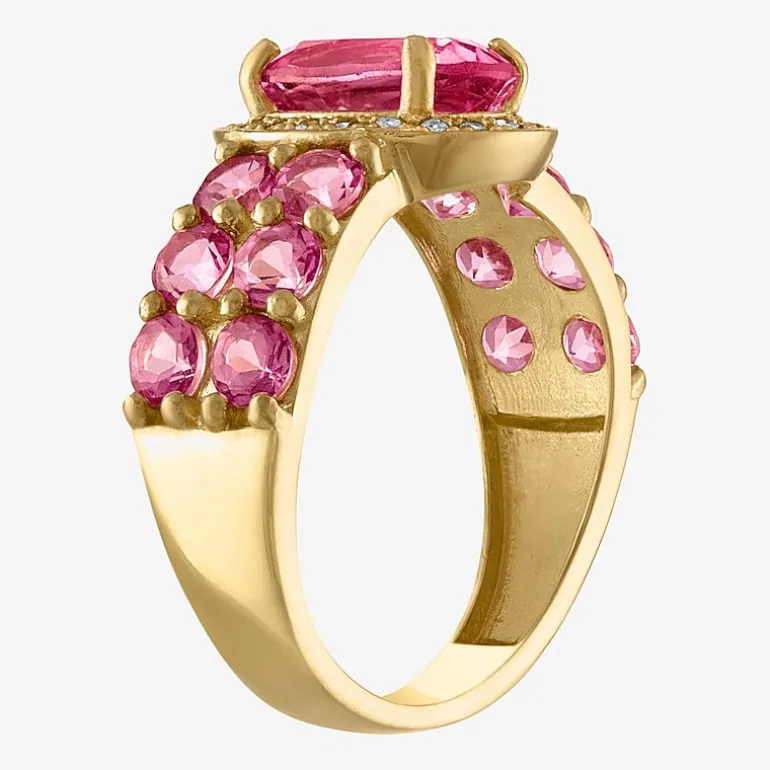 Womens 1/10 CT. T.W. Genuine Pink Topaz 10K Gold Round Cocktail Ring