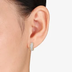 Womens 1/2 CT. T.W. Lab Created White Moissanite 18K Gold Over Silver 14mm Hoop Earrings