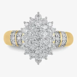 Womens 1 CT. T.W. Lab Grown White Diamond 10K Gold Cluster Side Stone Cocktail Ring