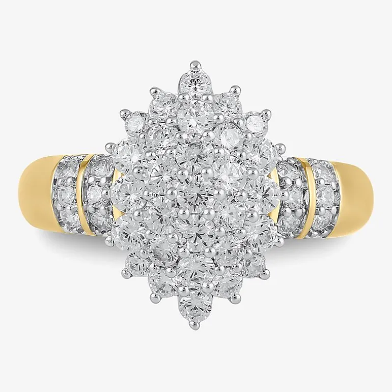 Womens 1 CT. T.W. Lab Grown White Diamond 10K Gold Cluster Side Stone Cocktail Ring