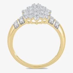 Womens 1 CT. T.W. Lab Grown White Diamond 10K Gold Cluster Side Stone Cocktail Ring