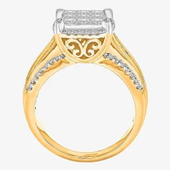 Womens 1 CT. T.W. Lab Grown White Diamond Side Stone Halo Engagement Ring