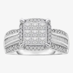 Womens 1 CT. T.W. Lab Grown White Diamond Side Stone Halo Engagement Ring