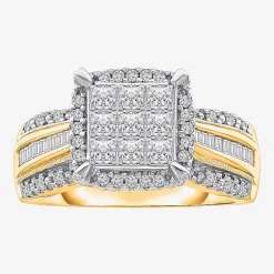 Womens 1 CT. T.W. Lab Grown White Diamond Side Stone Halo Engagement Ring