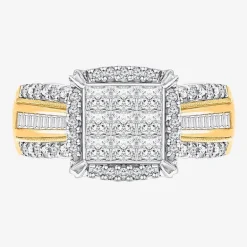 Womens 1 CT. T.W. Lab Grown White Diamond Side Stone Halo Engagement Ring
