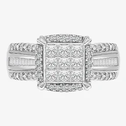 Womens 1 CT. T.W. Lab Grown White Diamond Side Stone Halo Engagement Ring