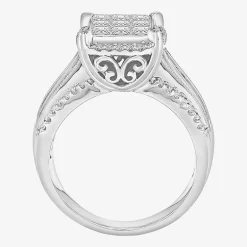 Womens 1 CT. T.W. Lab Grown White Diamond Side Stone Halo Engagement Ring