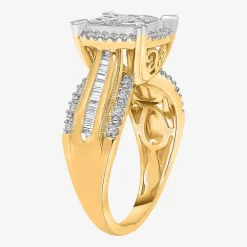 Womens 1 CT. T.W. Lab Grown White Diamond Side Stone Halo Engagement Ring