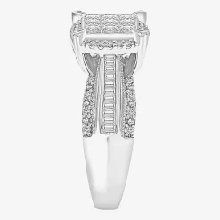Womens 1 CT. T.W. Lab Grown White Diamond Side Stone Halo Engagement Ring