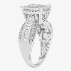 Womens 1 CT. T.W. Lab Grown White Diamond Side Stone Halo Engagement Ring
