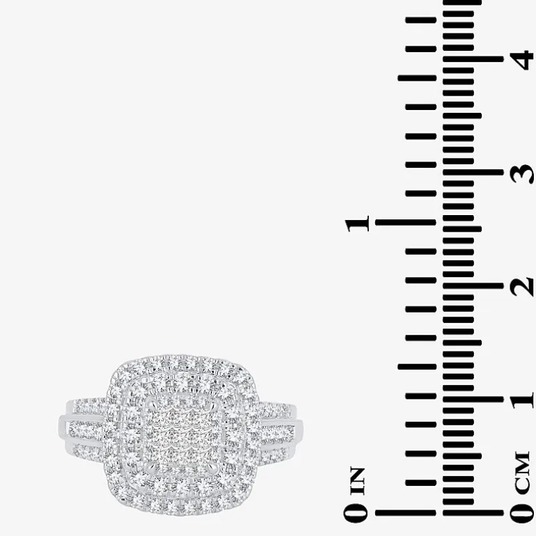 Womens 1 CT.T.W. Natural Diamond Cushion Halo Engagement Ring