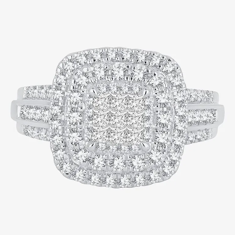 Womens 1 CT.T.W. Natural Diamond Cushion Halo Engagement Ring