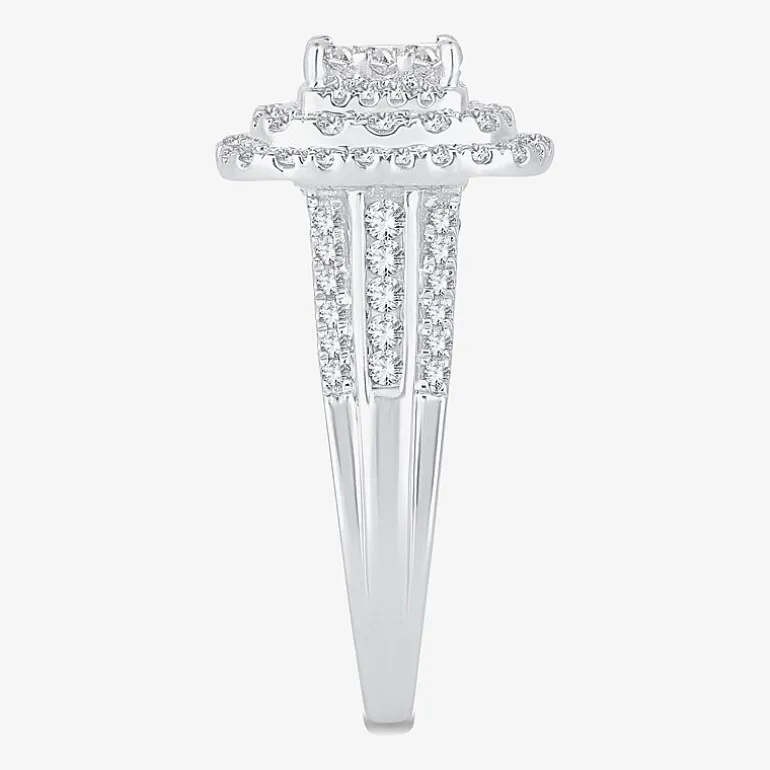 Womens 1 CT.T.W. Natural Diamond Cushion Halo Engagement Ring