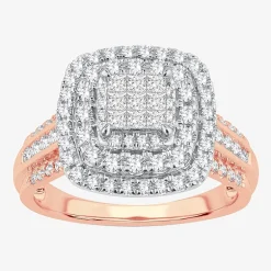 Womens 1 CT.T.W. Natural Diamond Cushion Halo Engagement Ring
