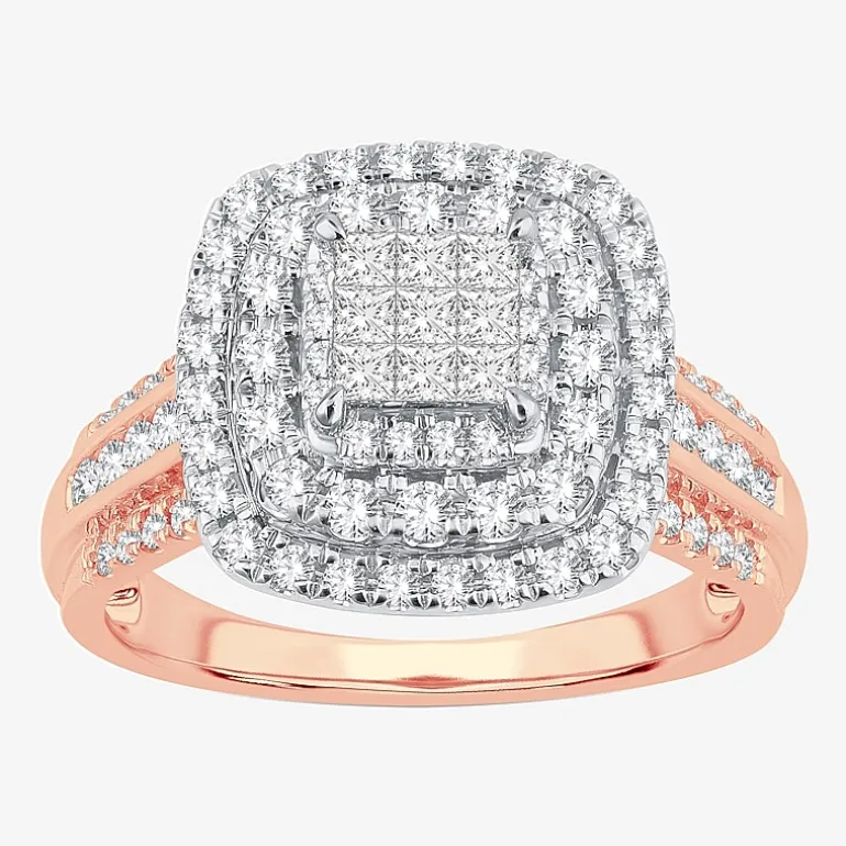 Womens 1 CT.T.W. Natural Diamond Cushion Halo Engagement Ring