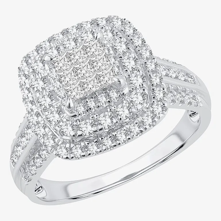 Womens 1 CT.T.W. Natural Diamond Cushion Halo Engagement Ring