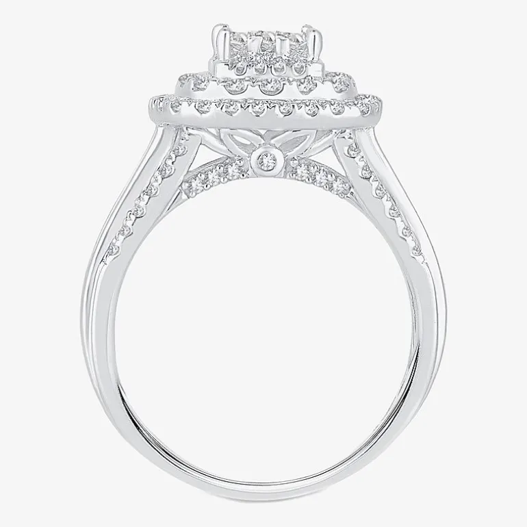 Womens 1 CT.T.W. Natural Diamond Cushion Halo Engagement Ring