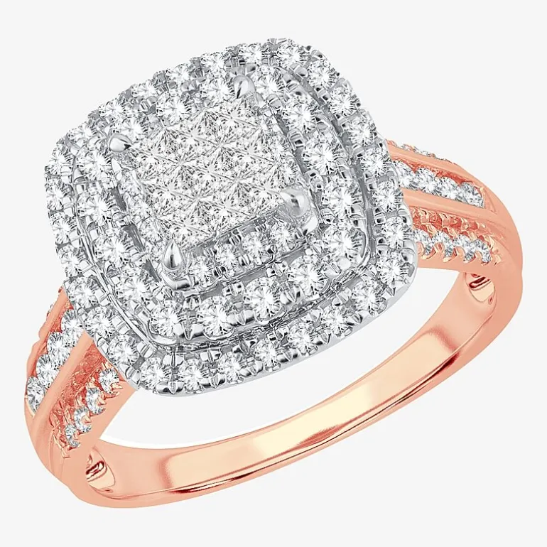 Womens 1 CT.T.W. Natural Diamond Cushion Halo Engagement Ring