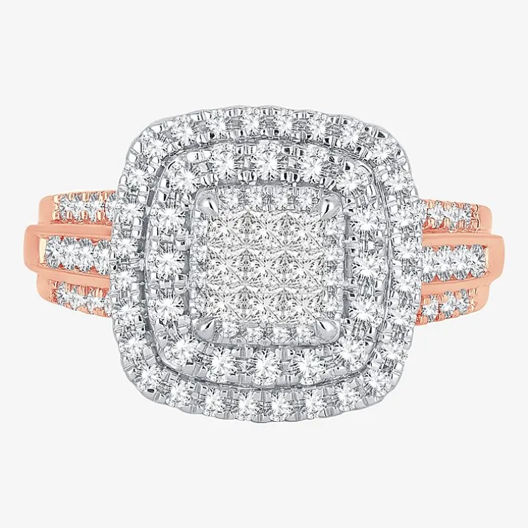 Womens 1 CT.T.W. Natural Diamond Cushion Halo Engagement Ring