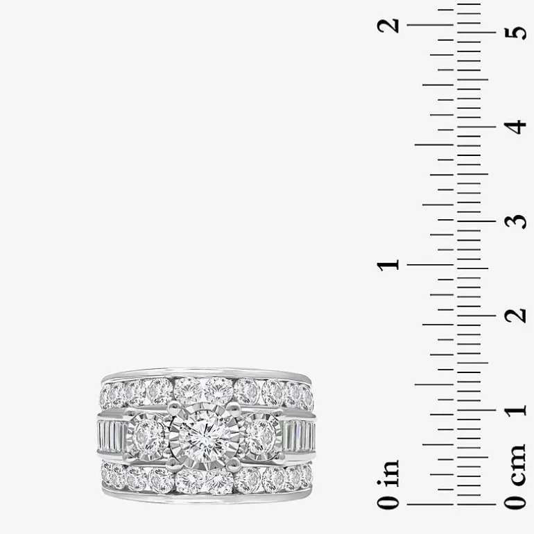 Womens 4 CT.T.W. Natural Diamond Gold Round Side Stone 3-Stone Engagement Ring