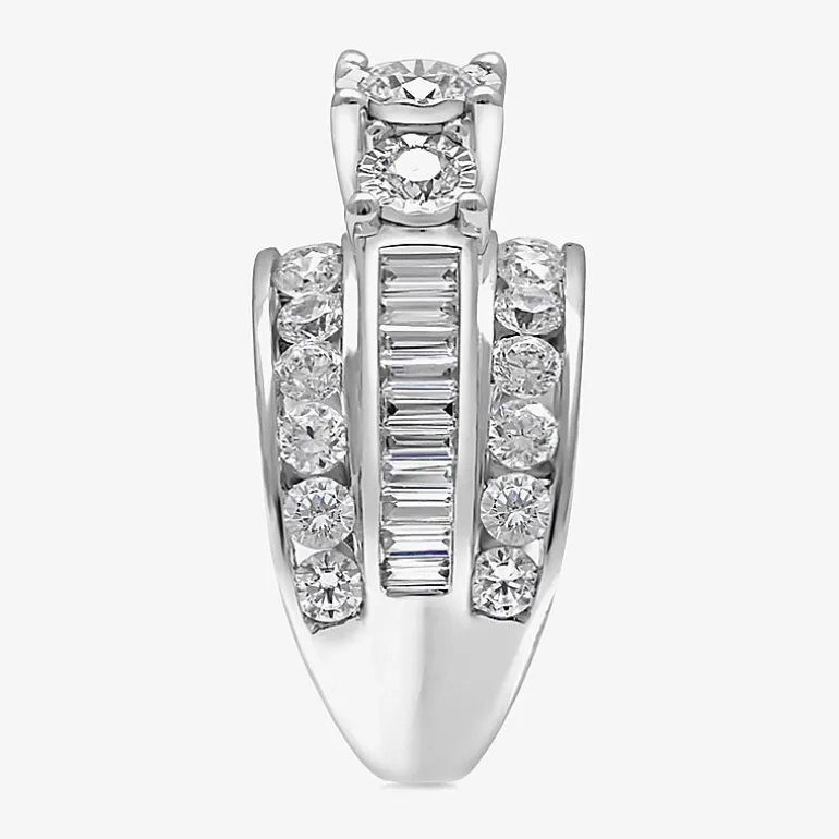 Womens 4 CT.T.W. Natural Diamond Gold Round Side Stone 3-Stone Engagement Ring