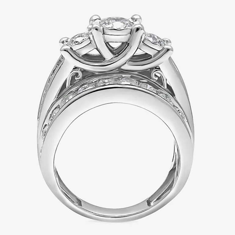Womens 4 CT.T.W. Natural Diamond Gold Round Side Stone 3-Stone Engagement Ring