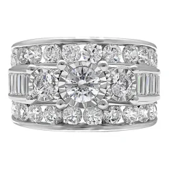 Womens 4 CT.T.W. Natural Diamond Gold Round Side Stone 3-Stone Engagement Ring