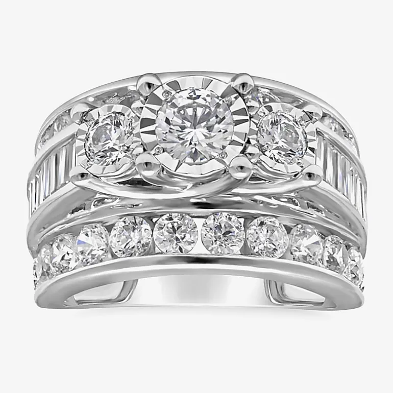 Womens 4 CT.T.W. Natural Diamond Gold Round Side Stone 3-Stone Engagement Ring