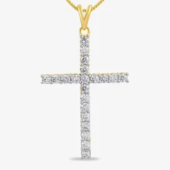 Womens 1 CT.T.W. Natural Diamond 14K Yellow Gold Cross Pendant Necklace