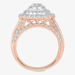 Womens 2 CT.T.W. Natural Diamond 10K or 14K Gold Pear Side Stone Halo Bridal Set