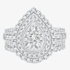 Womens 2 CT.T.W. Natural Diamond 10K or 14K Gold Pear Side Stone Halo Bridal Set