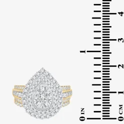 Womens 2 CT.T.W. Natural Diamond 10K or 14K Gold Pear Side Stone Halo Bridal Set