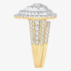 Womens 2 CT.T.W. Natural Diamond 10K or 14K Gold Pear Side Stone Halo Bridal Set