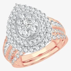 Womens 2 CT.T.W. Natural Diamond 10K or 14K Gold Pear Side Stone Halo Bridal Set