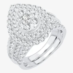 Womens 2 CT.T.W. Natural Diamond 10K or 14K Gold Pear Side Stone Halo Bridal Set