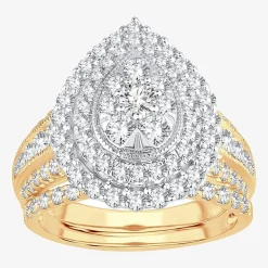 Womens 2 CT.T.W. Natural Diamond 10K or 14K Gold Pear Side Stone Halo Bridal Set