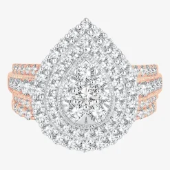 Womens 2 CT.T.W. Natural Diamond 10K or 14K Gold Pear Side Stone Halo Bridal Set