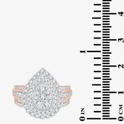 Womens 2 CT.T.W. Natural Diamond 10K or 14K Gold Pear Side Stone Halo Bridal Set