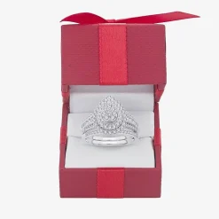 Womens 1 CT.T.W. Natural Diamond 10K or 14K White Gold Pear Halo Bridal Set