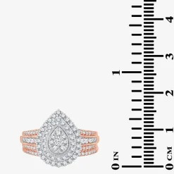 Womens 1 CT.T.W. Natural Diamond 10K or 14K White Gold Pear Halo Bridal Set