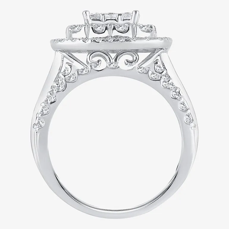 Womens 2 CT.T.W. Natural Diamond 10K or 14K White Gold Cushion Halo Bridal Set