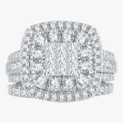 Womens 2 CT.T.W. Natural Diamond 10K or 14K White Gold Cushion Halo Bridal Set