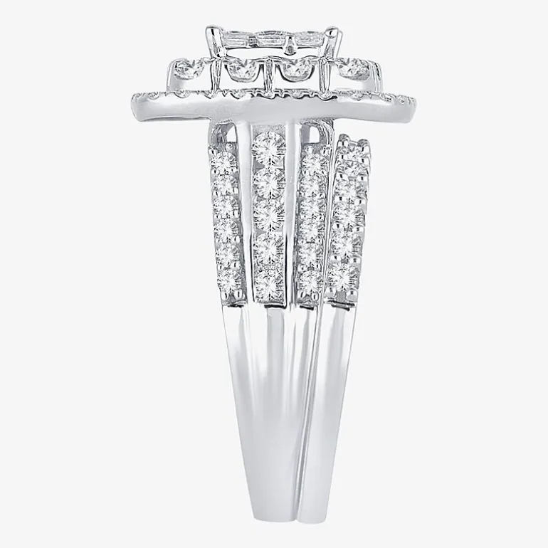 Womens 2 CT.T.W. Natural Diamond 10K or 14K White Gold Cushion Halo Bridal Set