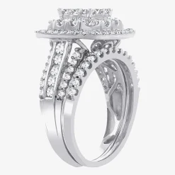 Womens 2 CT.T.W. Natural Diamond 10K or 14K White Gold Cushion Halo Bridal Set