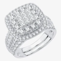 Womens 2 CT.T.W. Natural Diamond 10K or 14K White Gold Cushion Halo Bridal Set