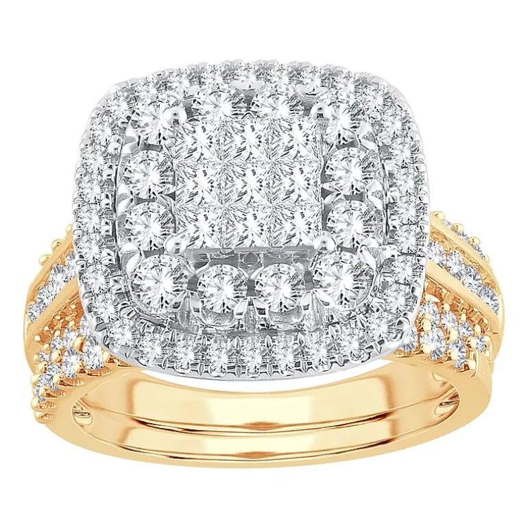 Womens 2 CT.T.W. Natural Diamond 10K or 14K White Gold Cushion Halo Bridal Set