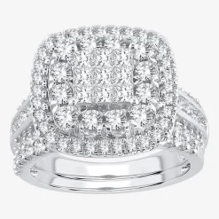 Womens 2 CT.T.W. Natural Diamond 10K or 14K White Gold Cushion Halo Bridal Set