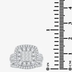 Womens 2 CT.T.W. Natural Diamond 10K or 14K White Gold Cushion Halo Bridal Set